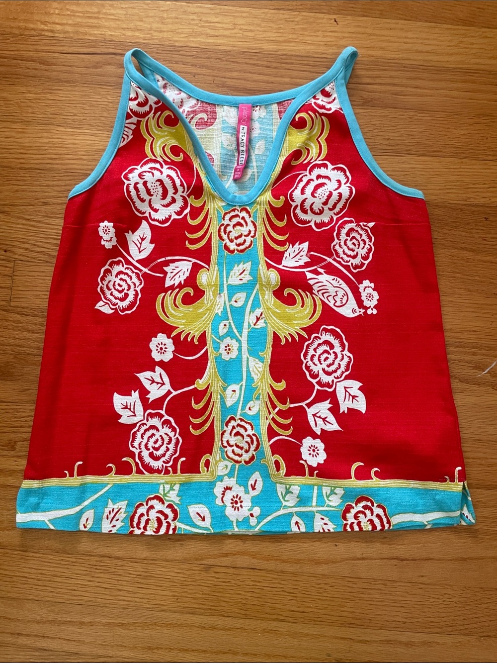 Plenty by Tracy Reese Red Floral Tank with Turquoise Trim from Anthropologie